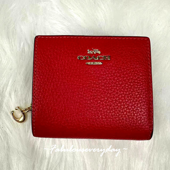 Coach Snap Wallet In Leather/Gold/True Red C2862 NWT - Picture 1 of 6
